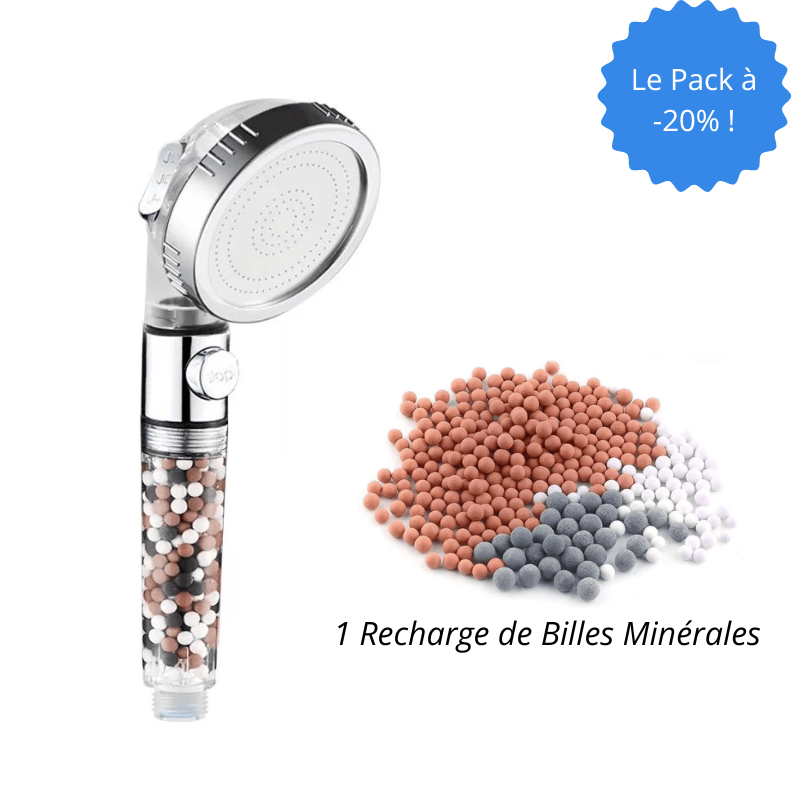 pommeau de douche anti calcaire avec recharge billes